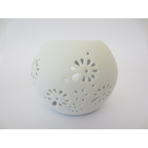 Podgrzewacz do olejków - kominek ceramika - wzór kula kwiaty (biały mat)